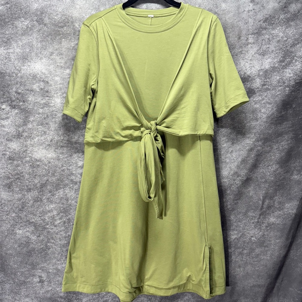 Lululemon Cotton Wrap Front T-Shirt Dress Womens Size 2/4 Bronze Green